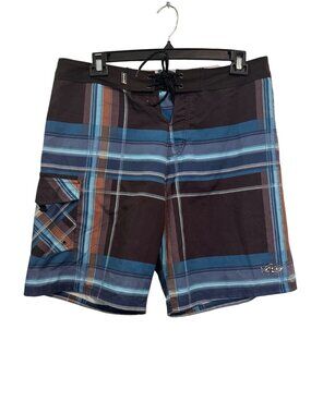 Aftco Bluewater Mens Plaid Board Shorts Swim Trunks Size 34 Polyester